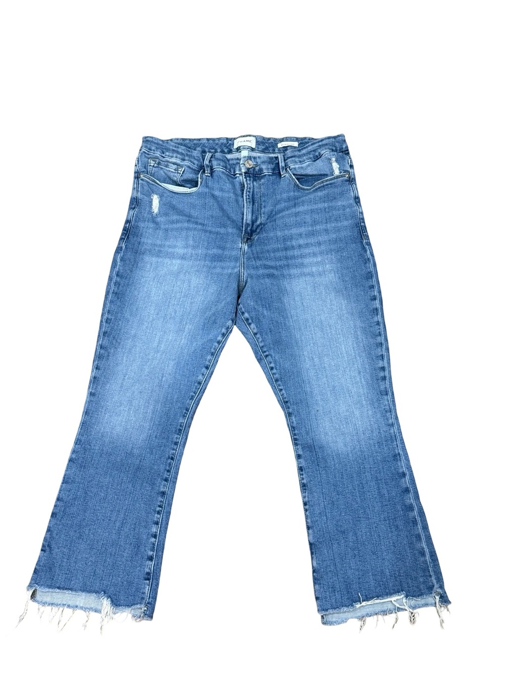 👖 FRAME Le Crop Mini Boot Raw Step‎ Hem Jeans Size 34 Dark Wash - Picture 3 of 15